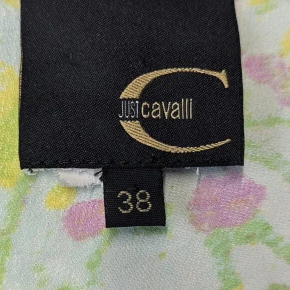 Just Cavalli Size *38 Italian (XS, 2) Printed Crepe Elasticized Hem Blouse - Picture 6 of 15